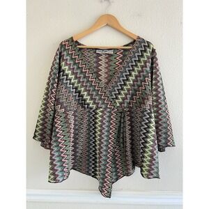 Erica Brooke Vintage Y2K Asymmetrical Knit Top Multicolor Rainbow Size 16 Artsy